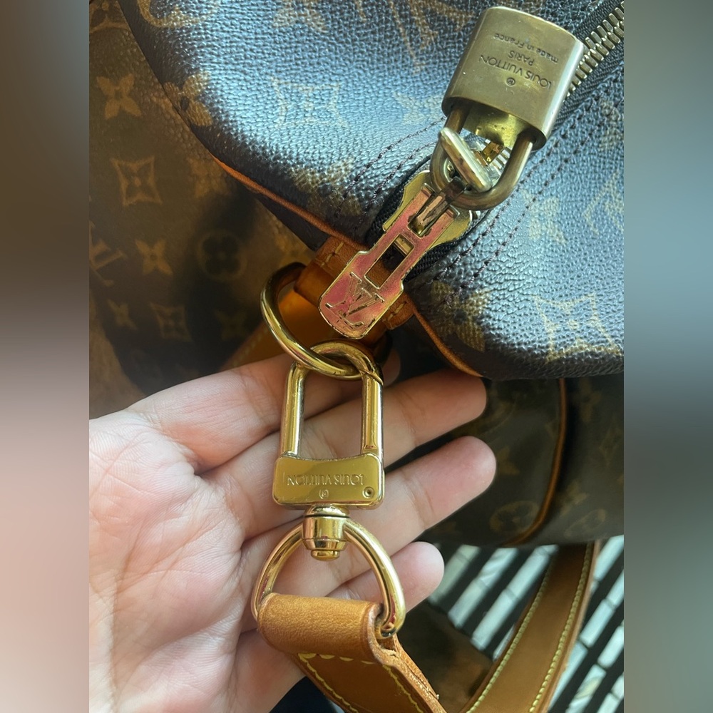 Louis Vuitton Brown Monogram Keepall Travel Duffle with Tan Leather Trim - Picture 5 of 12